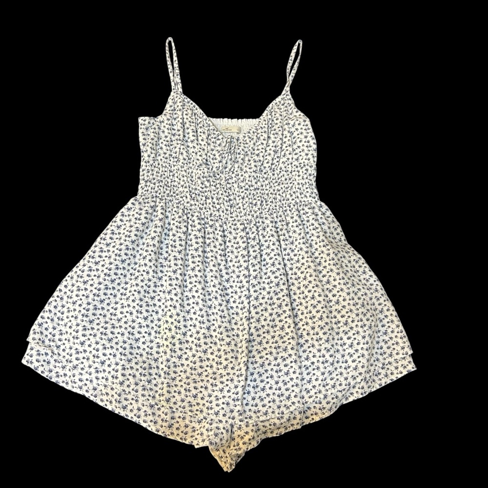 Hollister White Romper with Blue Floral Print